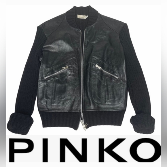 Pinko Jackets & Blazers - Vintage Pinko Faux Leather/Sweater Moto Jacket m